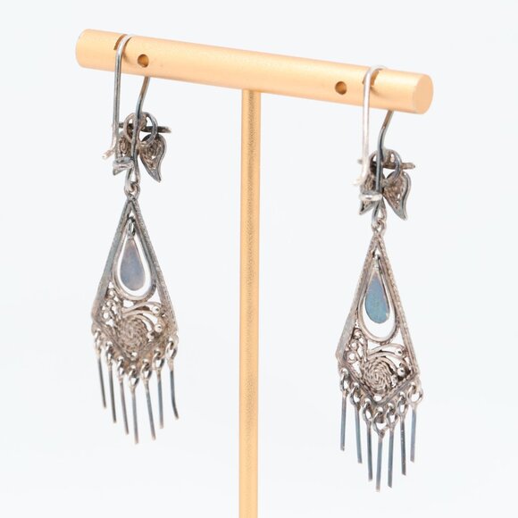 Vintage Sterling Silver Dangle Chandelier Earrings - Picture 3 of 5